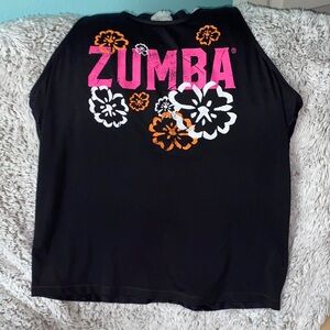 Zumba Fitness Black Tank with Pink and Orange Floral